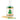 A clear glass bottle filled with wooden matches and topped with green match heads, featuring a white 'Merry Christmas' label with a green Christmas tree and gold stars. More matches with green tips are scattered in front on a white background.