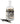 A clear glass bottle filled with beige toothpicks and decorated with a black winter village label, with several black-and-white toothpicks placed in front on a white background.