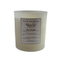 White candle with a label on a white background